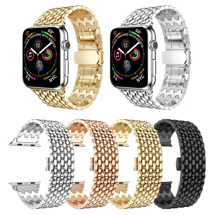 ドラゴングレイン無垢ステンレススチールリストストラップウォッチバンド Apple Watch Series 3 & 2 & 1 42mm用