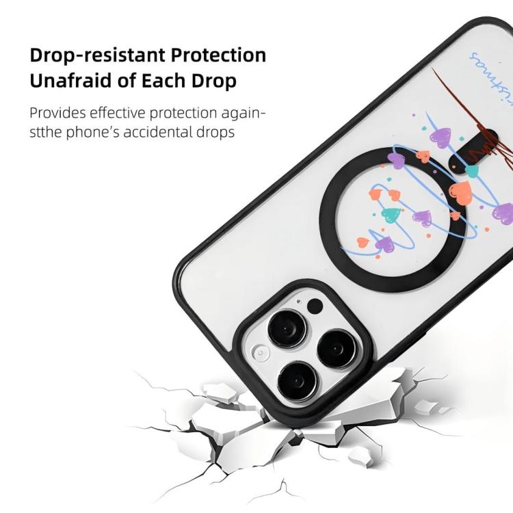 クリスマスシリーズ 強力磁気塗装ブラックエッジスマホケース、iPhone 15 Pro Max 用、iPhone 15 Pro 用