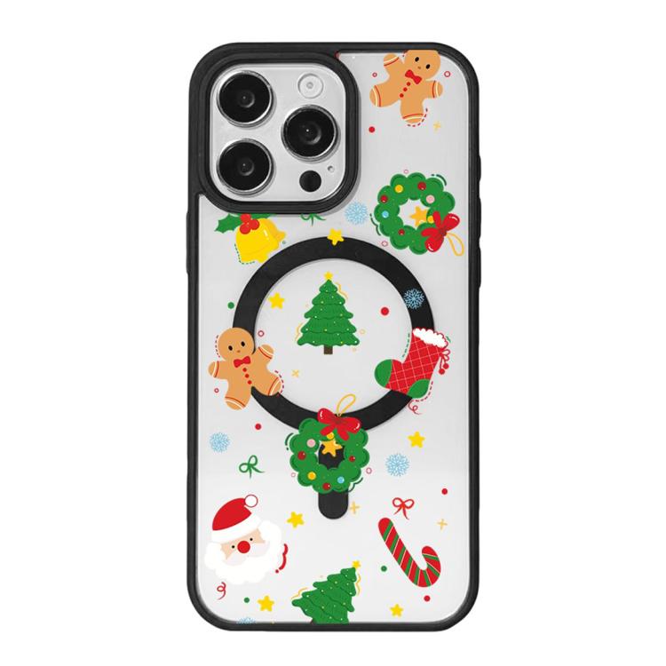 クリスマスシリーズ 強力磁気塗装ブラックエッジスマホケース、iPhone 15 Pro Max 用、iPhone 15 Pro 用