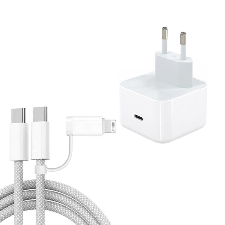 A3365 PD40W USB-C / Type-C充電器 Type-C to Type-C / 8ピンデータケーブル付き、EUプラグ、EUプラグ + 1m 2-in-1ケーブル