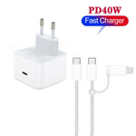 A3365 PD40W USB-C / Type-C充電器 Type-C to Type-C / 8ピンデータケーブル付き、EUプラグ、EUプラグ + 1m 2-in-1ケーブル