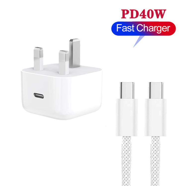 A3365 PD40W USB-C / Type-C 充電器 Type-C to Type-Cデータケーブル付き、UKプラグ、UKプラグ＋1m Type-Cケーブル、UKプラグ＋2m Type-Cケーブル