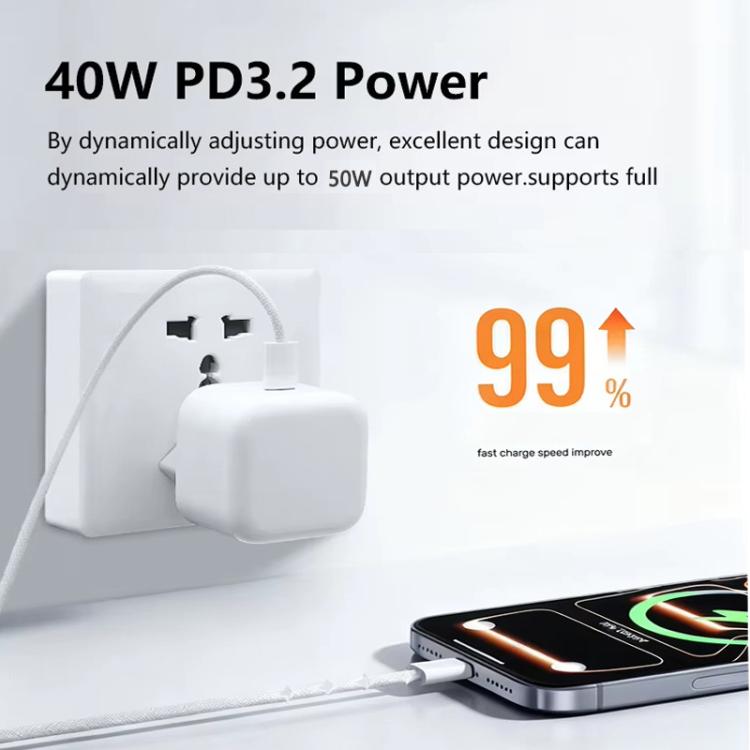A3365 PD40W USB-C / Type-C 充電器 Type-C to Type-Cデータケーブル付き、UKプラグ、UKプラグ＋1m Type-Cケーブル、UKプラグ＋2m Type-Cケーブル