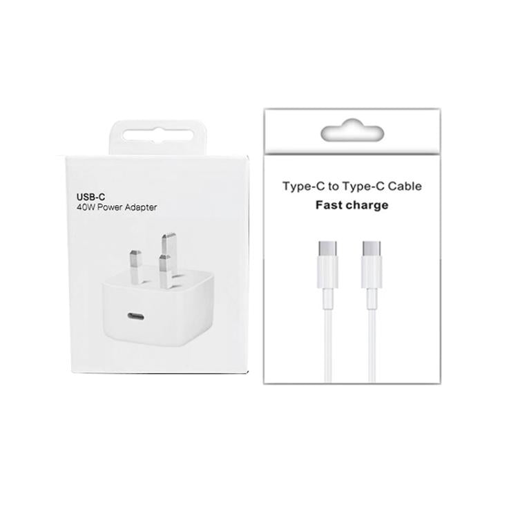 A3365 PD40W USB-C / Type-C 充電器 Type-C to Type-Cデータケーブル付き、UKプラグ、UKプラグ＋1m Type-Cケーブル、UKプラグ＋2m Type-Cケーブル