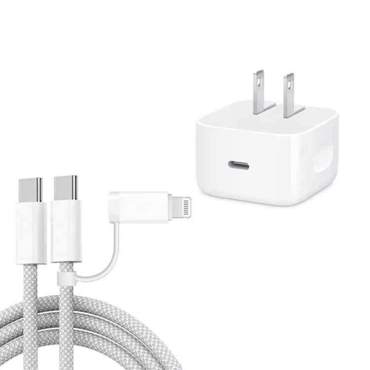 A3365 PD40W USB-C / Type-C充電器 Type-C to Type-C / 8ピンデータケーブル付き、USプラグ、USプラグ + 1m 2-in-1ケーブル