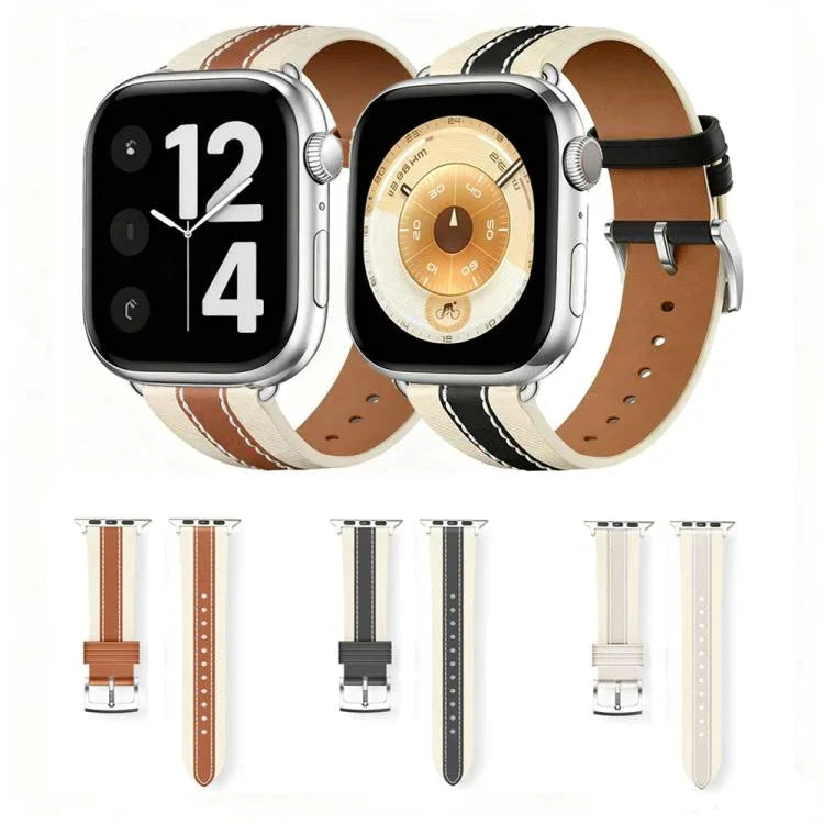 本革 カラーブロック サドルウォッチバンド、Apple Watch 46mm / 49mm / 45mm / 44mm用、Apple Watch 42mm / 41mm / 40mm / 38mm用