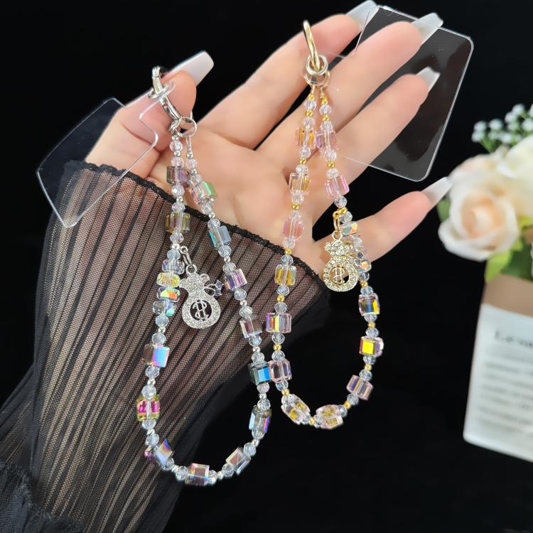 Prosperous Lucky Money Bag Cube Sugar Crystal Phone Chain, Pink, Purple