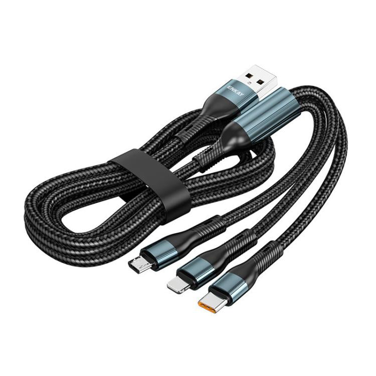 ENKAY 3-in-1 120W USB to 8ピン / Type-C / Micro USB ナイロン編み急速充電ケーブル、長さ：1.2m、ENK-CB184