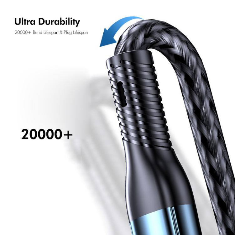 ENKAY 3-in-1 120W USB to 8ピン / Type-C / Micro USB ナイロン編み急速充電ケーブル、長さ：1.2m、ENK-CB184