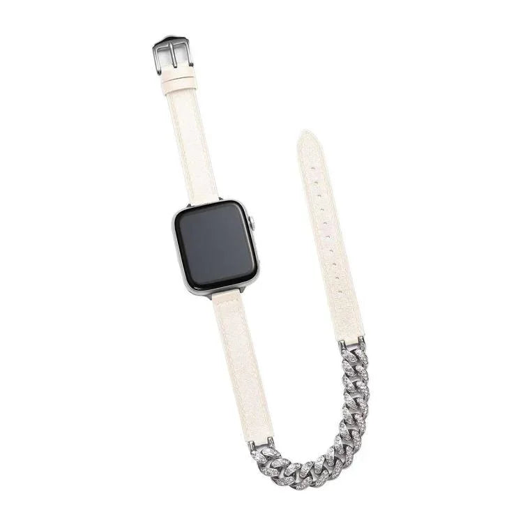 ダイヤモンド装飾 ブレスレット 本革ウォッチバンド、Apple Watch 46mm / 49mm / 45mm / 44mm用、Apple Watch 42mm / 41mm / 40mm / 38mm用