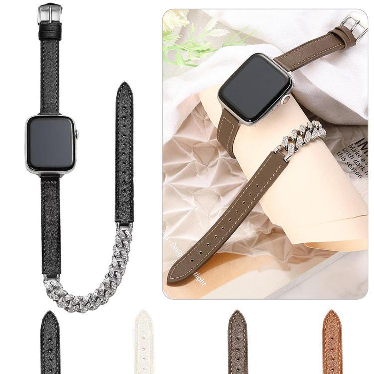 ダイヤモンド装飾 ブレスレット 本革ウォッチバンド、Apple Watch 46mm / 49mm / 45mm / 44mm用、Apple Watch 42mm / 41mm / 40mm / 38mm用