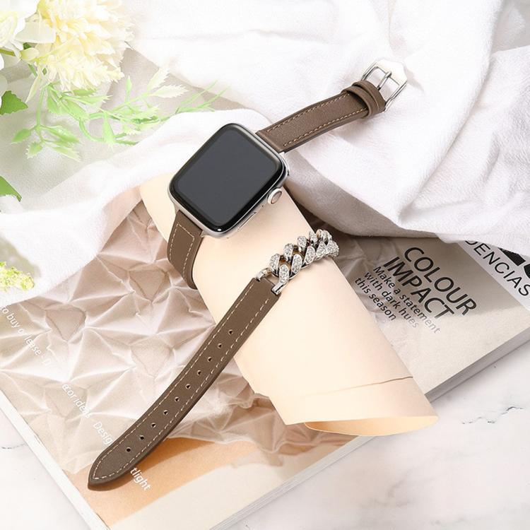 ダイヤモンド装飾 ブレスレット 本革ウォッチバンド、Apple Watch 46mm / 49mm / 45mm / 44mm用、Apple Watch 42mm / 41mm / 40mm / 38mm用