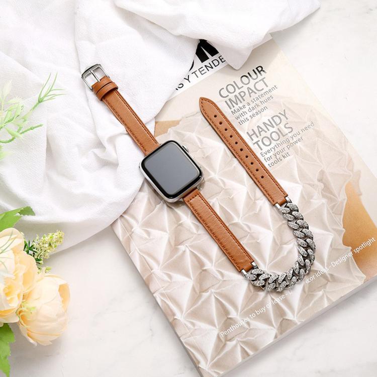 ダイヤモンド装飾 ブレスレット 本革ウォッチバンド、Apple Watch 46mm / 49mm / 45mm / 44mm用、Apple Watch 42mm / 41mm / 40mm / 38mm用