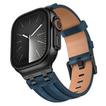 クレイジーホース ヴィーガンレザー ステンレススチール ブラックバックル ウォッチバンド、Apple Watch 46mm / 49mm / 45mm / 44mm用