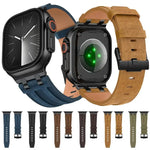 クレイジーホース ヴィーガンレザー ステンレススチール ブラックバックル ウォッチバンド、Apple Watch 46mm / 49mm / 45mm / 44mm用