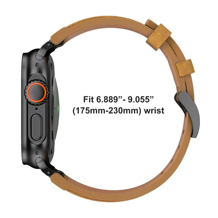 クレイジーホース ヴィーガンレザー ステンレススチール ブラックバックル ウォッチバンド、Apple Watch 46mm / 49mm / 45mm / 44mm用