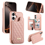 ミラーひし形テクスチャメタルリボンベーガンレザーカードバッグスマホケース、iPhone 17 Pro Max用、iPhone 17 Pro用、iPhone 17用、iPhone 16 Pro Max用、iPhone 16 Pro用、iPhone 16 Plus用、iPhone 16用