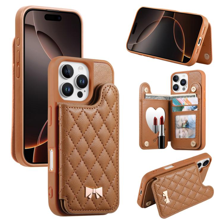 ミラーひし形テクスチャメタルリボンベーガンレザーカードバッグスマホケース、iPhone 17 Pro Max用、iPhone 17 Pro用、iPhone 17用、iPhone 16 Pro Max用、iPhone 16 Pro用、iPhone 16 Plus用、iPhone 16用