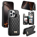ミラーひし形テクスチャメタルリボンベーガンレザーカードバッグスマホケース、iPhone 17 Pro Max用、iPhone 17 Pro用、iPhone 17用、iPhone 16 Pro Max用、iPhone 16 Pro用、iPhone 16 Plus用、iPhone 16用