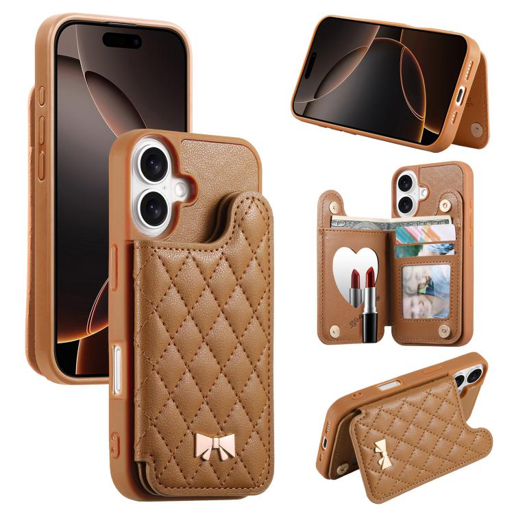 ミラーひし形テクスチャメタルリボンベーガンレザーカードバッグスマホケース、iPhone 17 Pro Max用、iPhone 17 Pro用、iPhone 17用、iPhone 16 Pro Max用、iPhone 16 Pro用、iPhone 16 Plus用、iPhone 16用