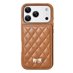 ミラーひし形テクスチャメタルリボンベーガンレザーカードバッグスマホケース、iPhone 17 Pro Max用、iPhone 17 Pro用、iPhone 17用、iPhone 16 Pro Max用、iPhone 16 Pro用、iPhone 16 Plus用、iPhone 16用