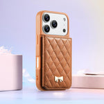 ミラーひし形テクスチャメタルリボンベーガンレザーカードバッグスマホケース、iPhone 17 Pro Max用、iPhone 17 Pro用、iPhone 17用、iPhone 16 Pro Max用、iPhone 16 Pro用、iPhone 16 Plus用、iPhone 16用