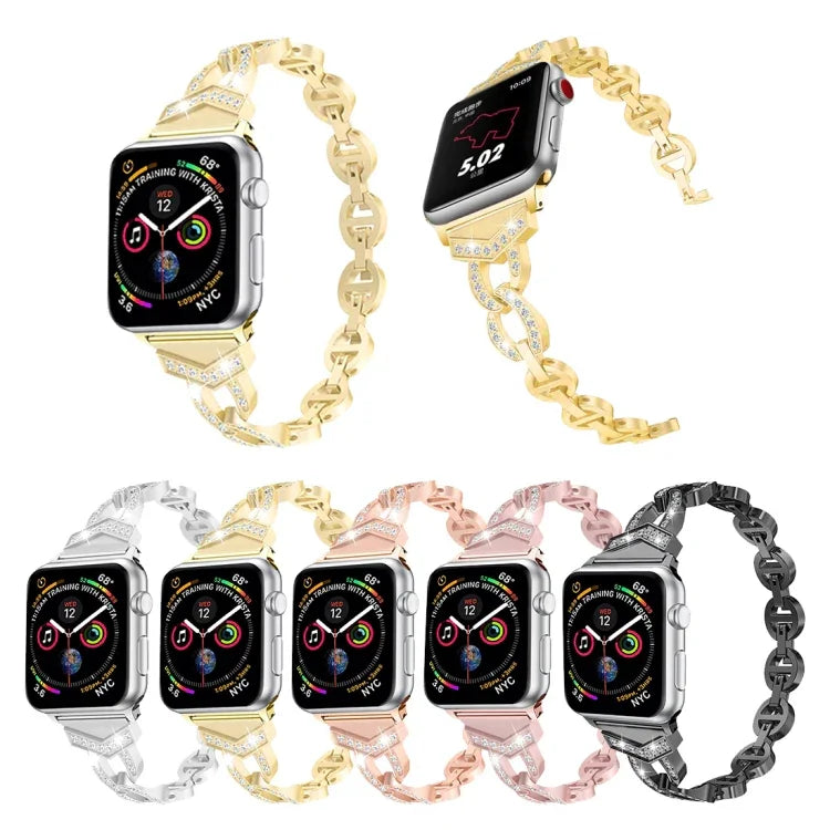 8字型VOダイヤモンド装飾無垢ステンレススチールリストストラップウォッチバンド Apple Watch Series 3 & 2 & 1 38mm用