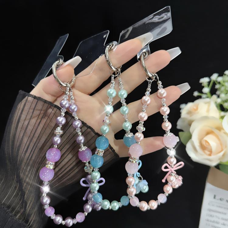 グミ蝶パールネックレス、ピンク、青、紫