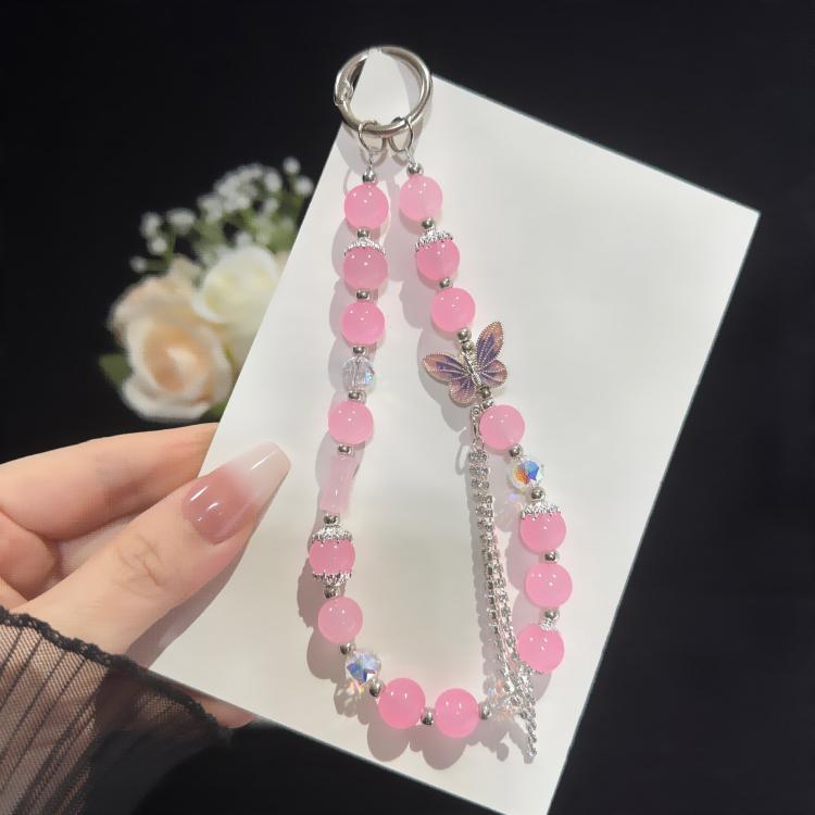 Pearl and Butterfly Drill Cotton Bracelet, Pink, Green