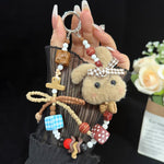 Fabric Kitten and Plush Rabbit Phone Charm, Gray, White