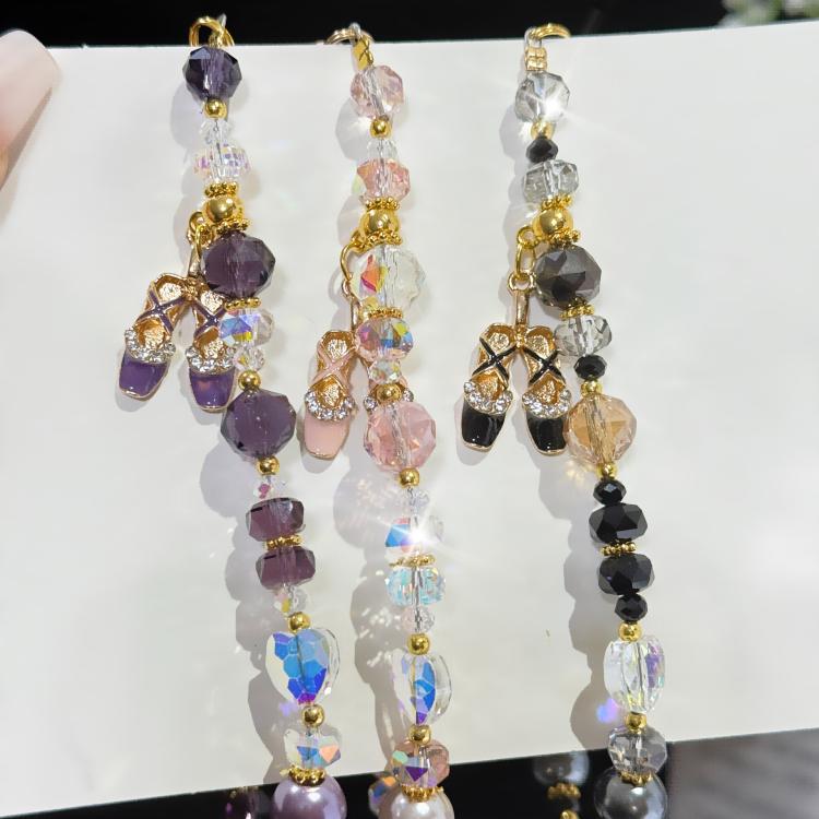 バレエシューズハートクリスタルスマホチャーム、ピンク、グリーン、ブラック