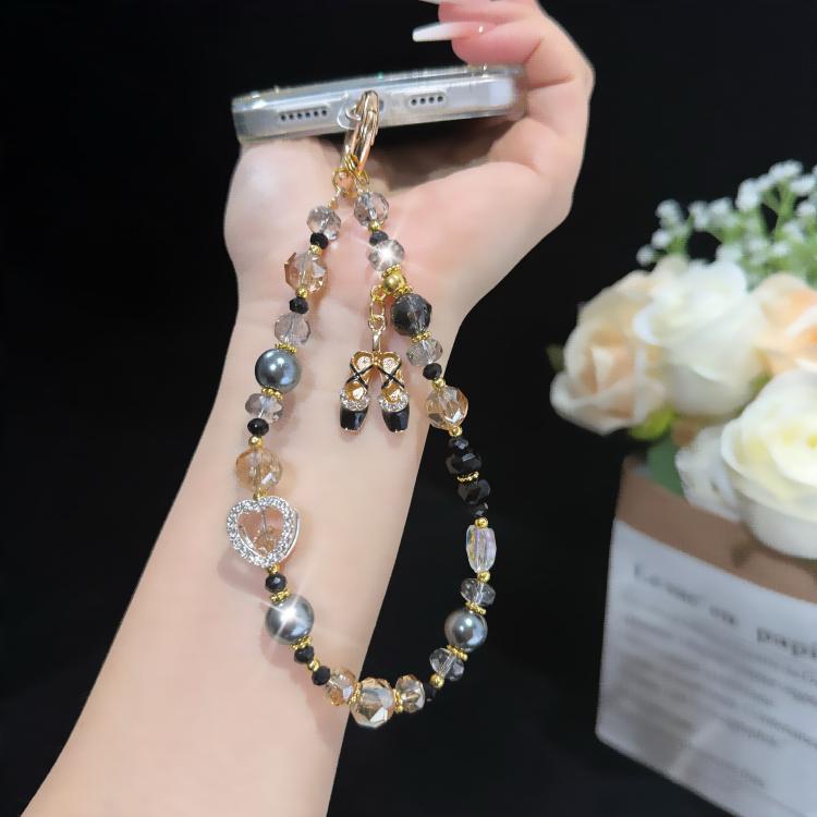 バレエシューズハートクリスタルスマホチャーム、ピンク、グリーン、ブラック