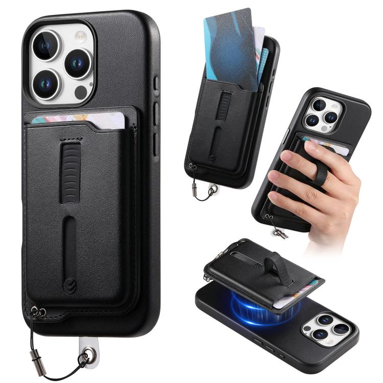 取り外し可能な磁気カードバッグ付きスマホケース 指リンググリップ＆紛失防止ロープ付き、iPhone 14用、iPhone 14 Pro用、iPhone 14 Pro Max用