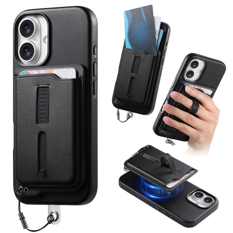 取り外し可能な磁気カードバッグ付きスマホケース 指リンググリップ＆紛失防止ロープ付き、iPhone 17e / 16e用、iPhone 17 Pro Max用、iPhone 17 Pro用、iPhone 17用、iPhone Air用、iPhone 16 Plus用