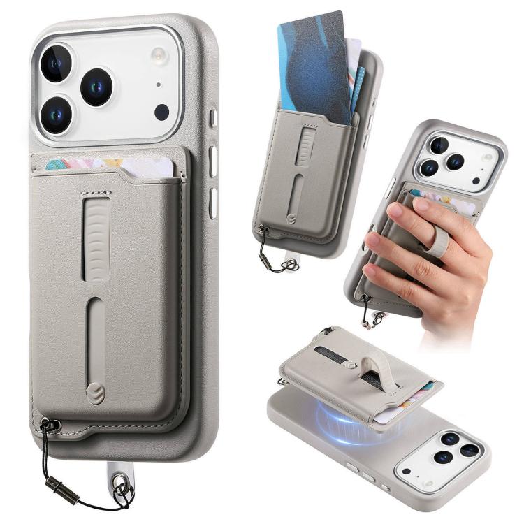 取り外し可能な磁気カードバッグ付きスマホケース 指リンググリップ＆紛失防止ロープ付き、iPhone 17e / 16e用、iPhone 17 Pro Max用、iPhone 17 Pro用、iPhone 17用、iPhone Air用、iPhone 16 Plus用