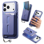 取り外し可能な磁気カードバッグ付きスマホケース 指リンググリップ＆紛失防止ロープ付き、iPhone 17e / 16e用、iPhone 17 Pro Max用、iPhone 17 Pro用、iPhone 17用、iPhone Air用、iPhone 16 Plus用