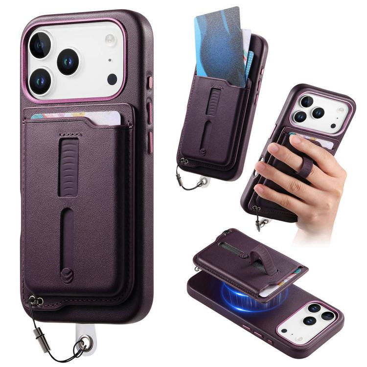 取り外し可能な磁気カードバッグ付きスマホケース 指リンググリップ＆紛失防止ロープ付き、iPhone 17e / 16e用、iPhone 17 Pro Max用、iPhone 17 Pro用、iPhone 17用、iPhone Air用、iPhone 16 Plus用