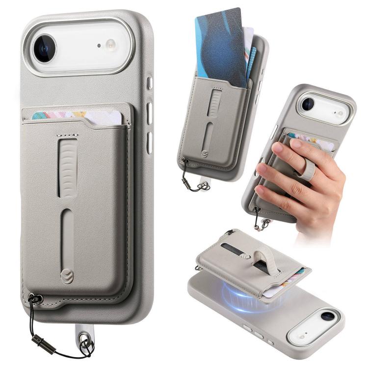 取り外し可能な磁気カードバッグ付きスマホケース 指リンググリップ＆紛失防止ロープ付き、iPhone 17e / 16e用、iPhone 17 Pro Max用、iPhone 17 Pro用、iPhone 17用、iPhone Air用、iPhone 16 Plus用