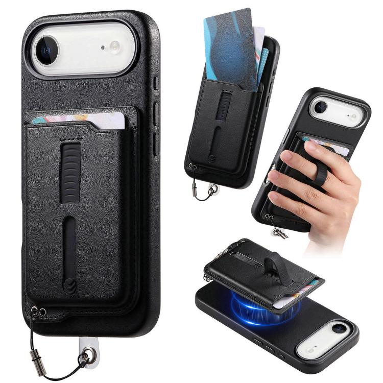 取り外し可能な磁気カードバッグ付きスマホケース 指リンググリップ＆紛失防止ロープ付き、iPhone 17e / 16e用、iPhone 17 Pro Max用、iPhone 17 Pro用、iPhone 17用、iPhone Air用、iPhone 16 Plus用