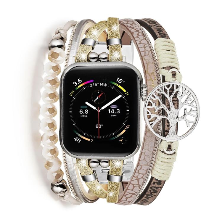 生命の樹ペンダント メタル本革時計バンド、Apple Watch 46mm / 49mm / 45mm / 44mm用、Apple Watch 42mm / 41mm / 40mm / 38mm用