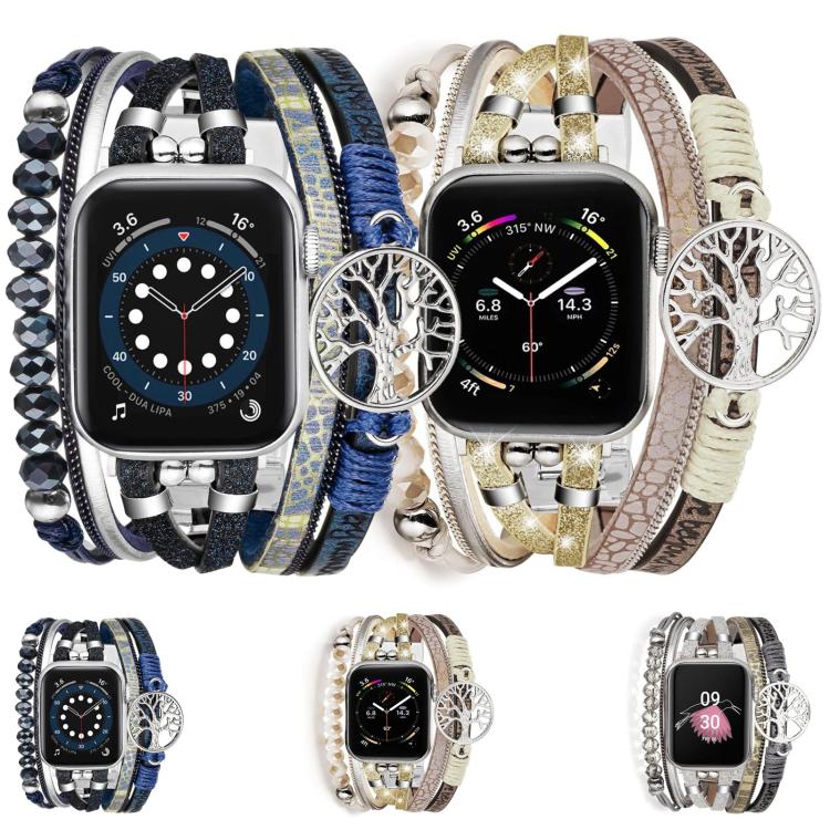 生命の樹ペンダント メタル本革時計バンド、Apple Watch 46mm / 49mm / 45mm / 44mm用、Apple Watch 42mm / 41mm / 40mm / 38mm用