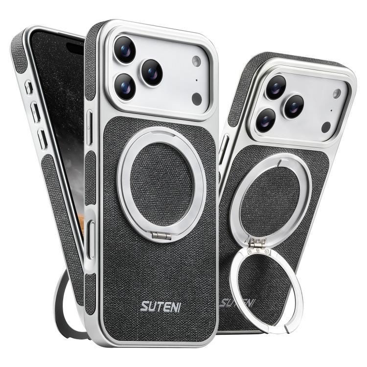 Suteni G6 デニム柄電気めっき360度回転ホルダー磁気スマホケース、iPhone 17 Pro Max用、iPhone 17 Pro用、iPhone 17用、iPhone 16 Pro Max用、iPhone 16 Pro用、iPhone 16用、iPhone 15 Pro Max用、iPhone 15 Pro用、iPhone 15用