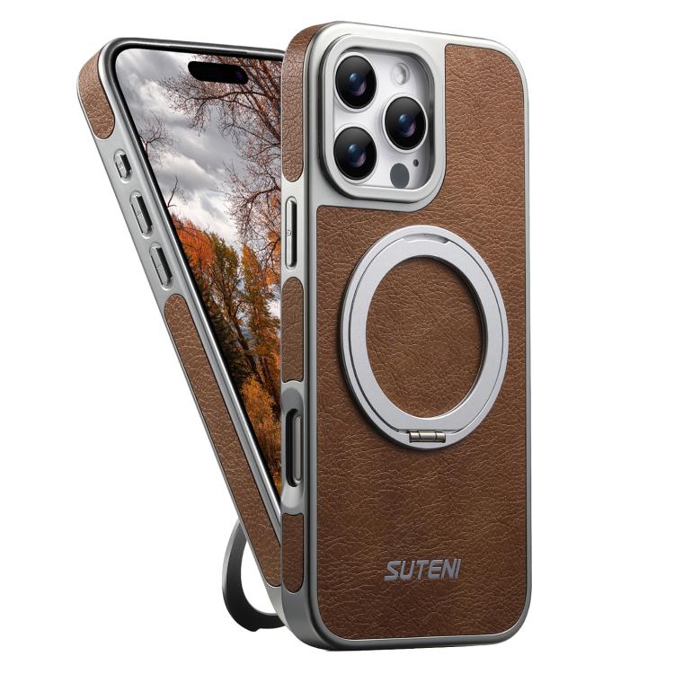Suteni G6 クレイジーホーステクスチャー電気めっき360度回転ホルダーマグネットスマホケース、iPhone 13 Pro Max用、iPhone 13 Pro用