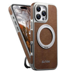 Suteni G6 クレイジーホーステクスチャー電気めっき360度回転ホルダーマグネットスマホケース、iPhone 13 Pro Max用、iPhone 13 Pro用