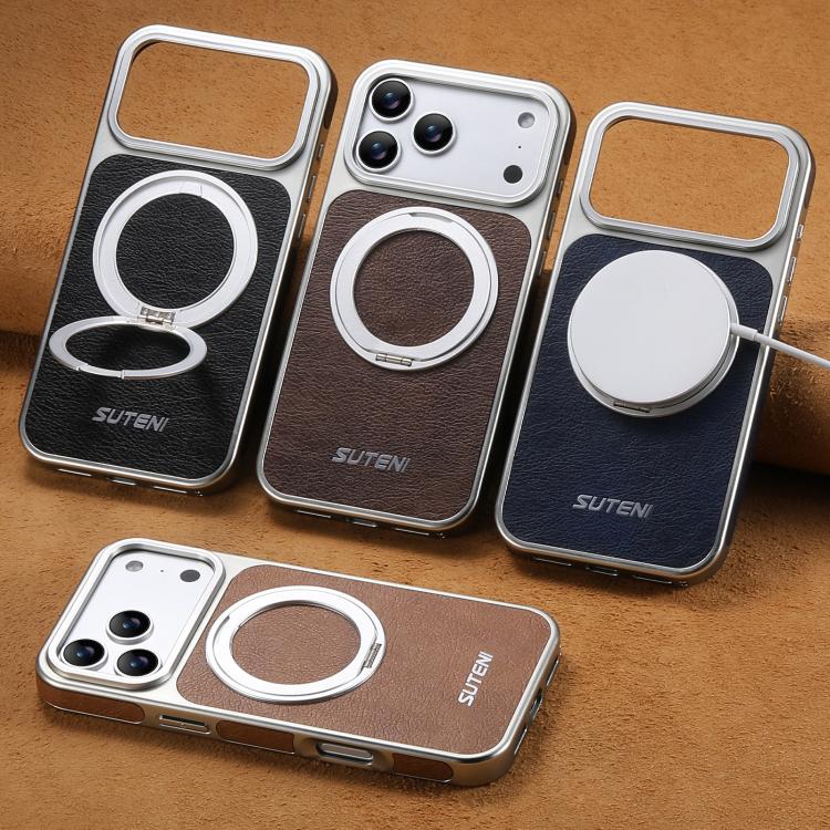 Suteni G6 クレイジーホーステクスチャー電気めっき360度回転ホルダーマグネットスマホケース、iPhone 13 Pro Max用、iPhone 13 Pro用