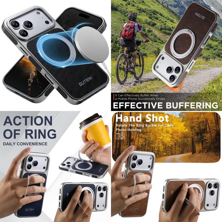 Suteni G6 クレイジーホーステクスチャー電気めっき360度回転ホルダーマグネットスマホケース、iPhone 13 Pro Max用、iPhone 13 Pro用