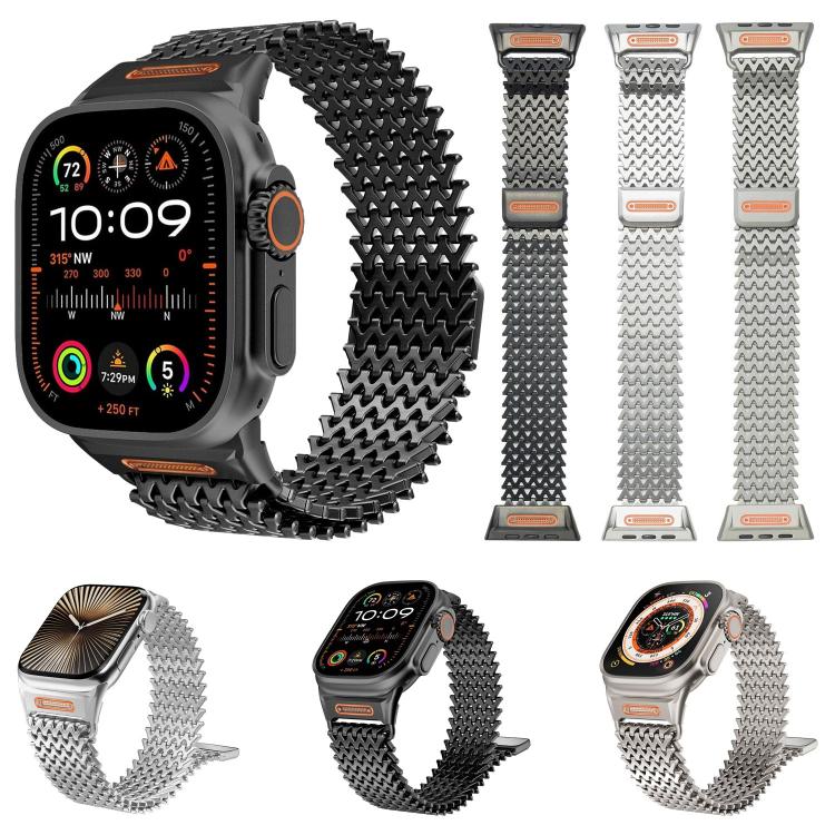 ロングスケルトンWタイプマグネティックステンレススチールウォッチバンド、Apple Watch 46mm / 49mm / 45mm / 44mm用