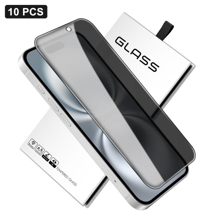 10pcs 360-Degree Privacy Silk-Screen Print Large Curved Edge High-Aluminium Tempered Glass Film, For iPhone 17e / 16e, For iPhone 17 Pro Max, For iPhone 17 Pro, For iPhone 17, For iPhone Air, For iPhone 16 Pro Max, For iPhone 16 Pro, For iPhone 16 Plus...