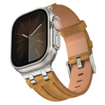 クレイジーホース ヴィーガンレザー ステンレススチール シルバーバックルウォッチバンド、Apple Watch 46mm / 49mm / 45mm / 44mm用