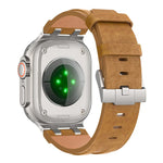 クレイジーホース ヴィーガンレザー ステンレススチール シルバーバックルウォッチバンド、Apple Watch 46mm / 49mm / 45mm / 44mm用